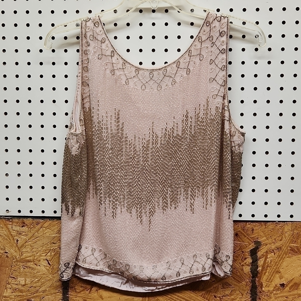 NIGHTLINE Della Roufogali 100% silk beaded top women's size medium